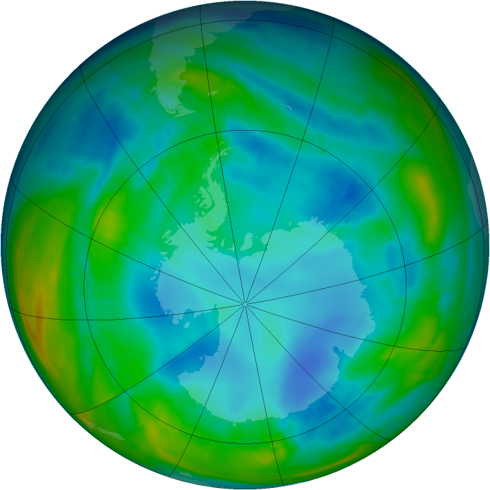 Antarctic ozone map for 15 August 2015